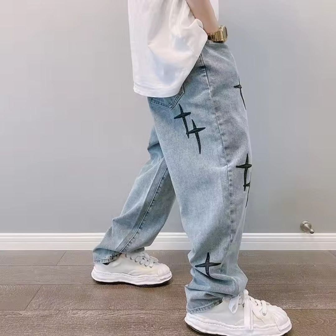 Lamin Pantalones vaqueros estampados para hombre – Estilo holgado y moda coreana