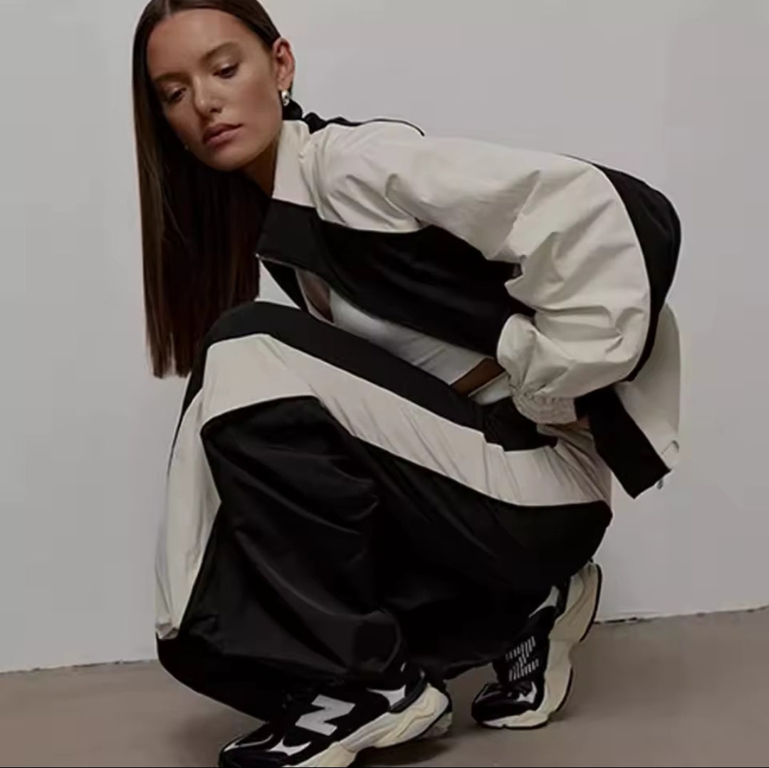 Roma  Traje informal para mujer – Cárdigan con bloque de color y pantalón deportivo