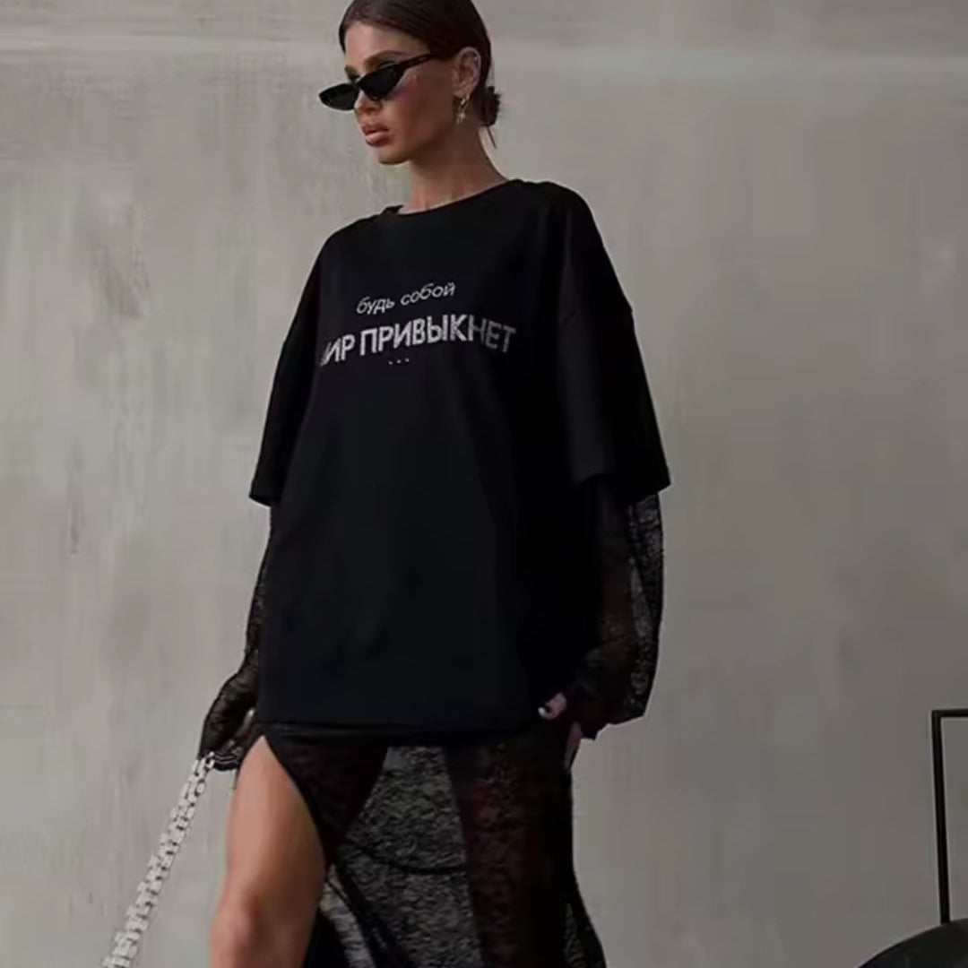 Elena Camiseta Harajuku con Diamantes Mujer
