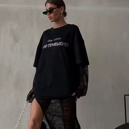 Elena Camiseta Harajuku con Diamantes Mujer