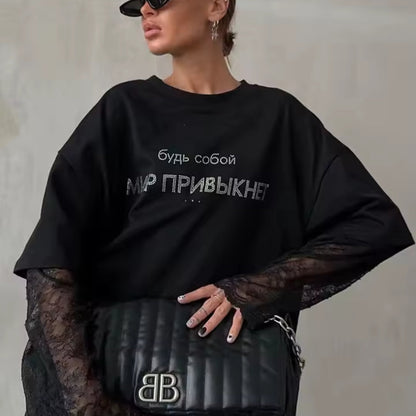 Elena Camiseta Harajuku con Diamantes Mujer