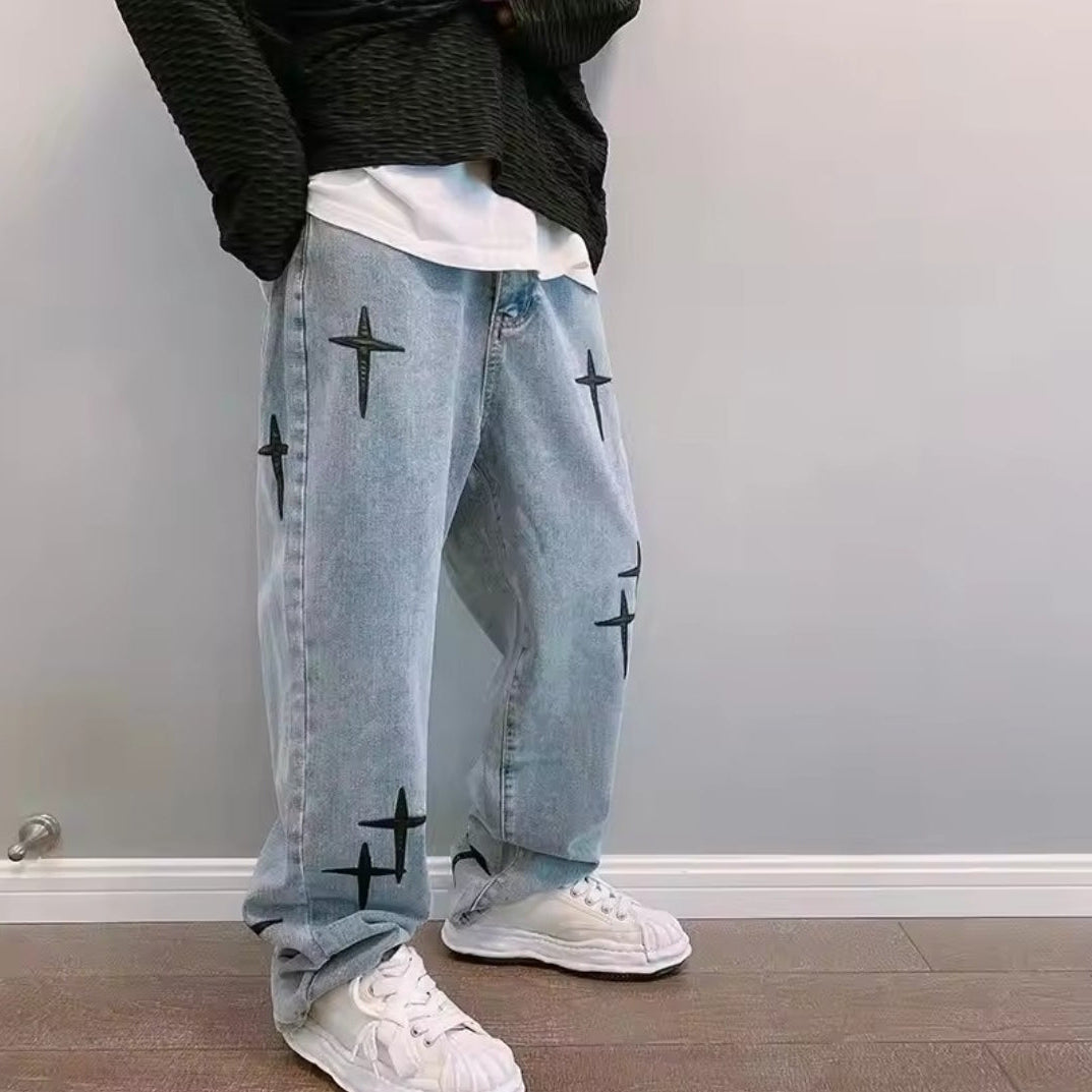Lamin  Pantalones vaqueros estampados para hombre – Estilo holgado y moda coreana