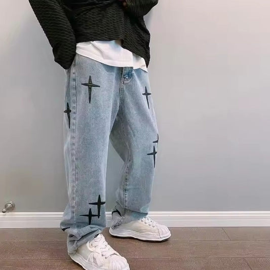 Lamin  Pantalones vaqueros estampados para hombre – Estilo holgado y moda coreana