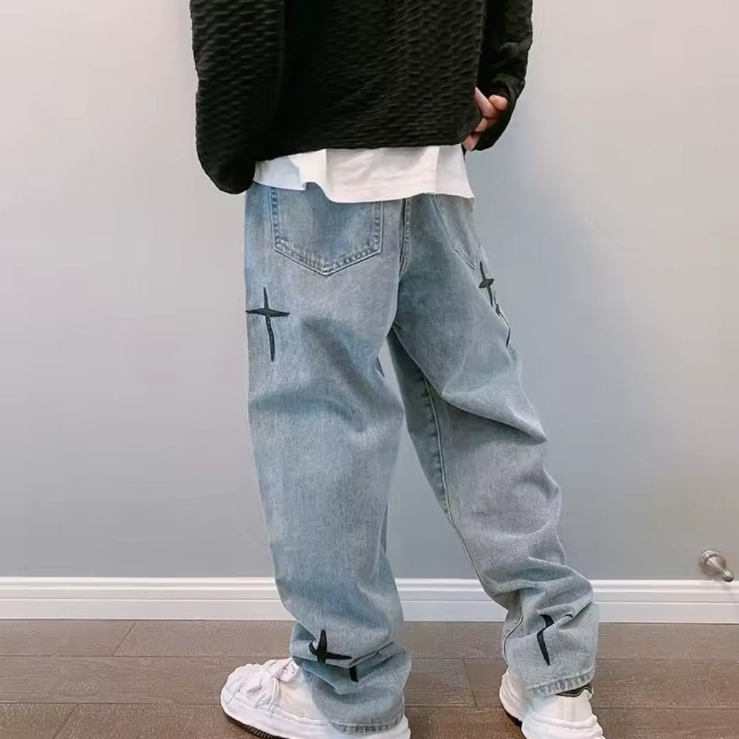Lamin  Pantalones vaqueros estampados para hombre – Estilo holgado y moda coreana