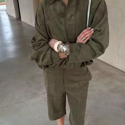 Elsa Conjunto Y2K de chaqueta corta efecto ante + shorts de cintura alta