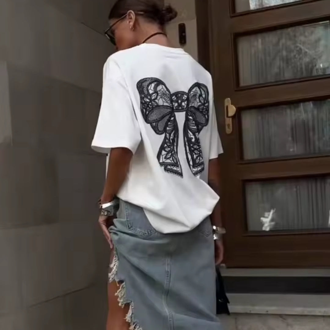 Teresa Camiseta de Manga Corta con Lazo para Mujer