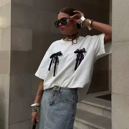 Teresa Camiseta de Manga Corta con Lazo para Mujer