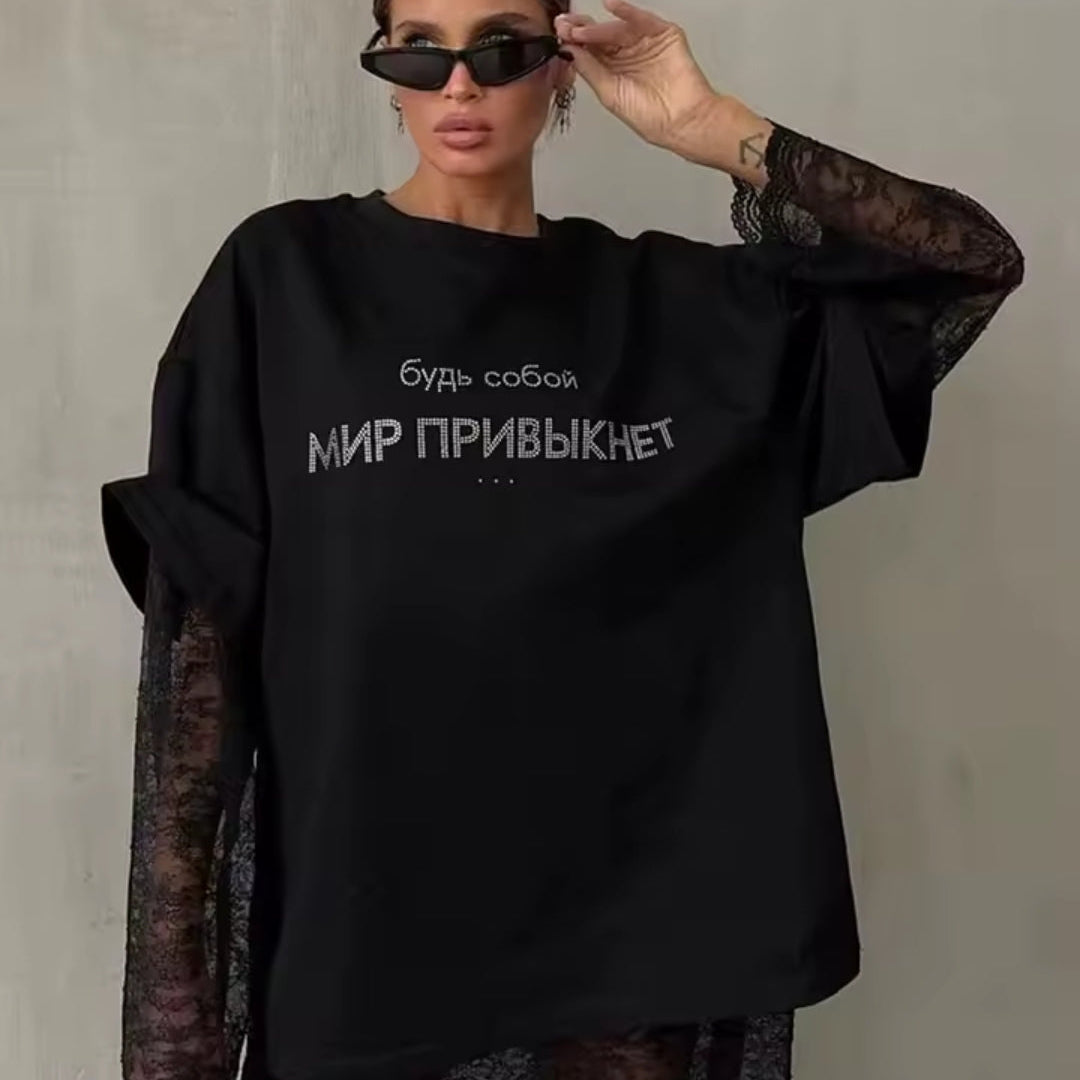 Elena Camiseta Harajuku con Diamantes Mujer