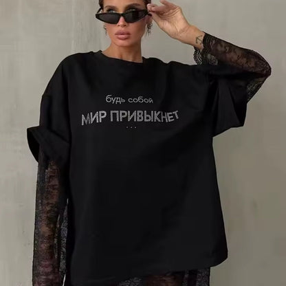 Elena Camiseta Harajuku con Diamantes Mujer