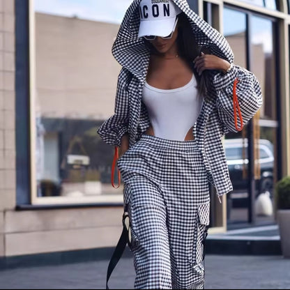 Mar  Conjunto Casual de 2 Piezas para Mujer – Sudadera con Capucha &amp; Pantalón a Cuadros