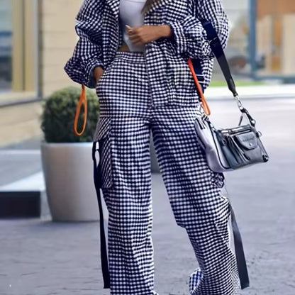 Mar  Conjunto Casual de 2 Piezas para Mujer – Sudadera con Capucha &amp; Pantalón a Cuadros