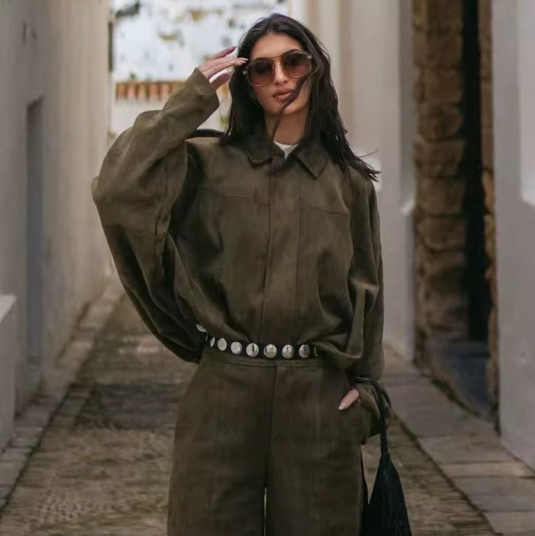 Elsa Conjunto Y2K de chaqueta corta efecto ante + shorts de cintura alta