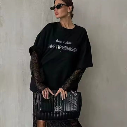Elena Camiseta Harajuku con Diamantes Mujer