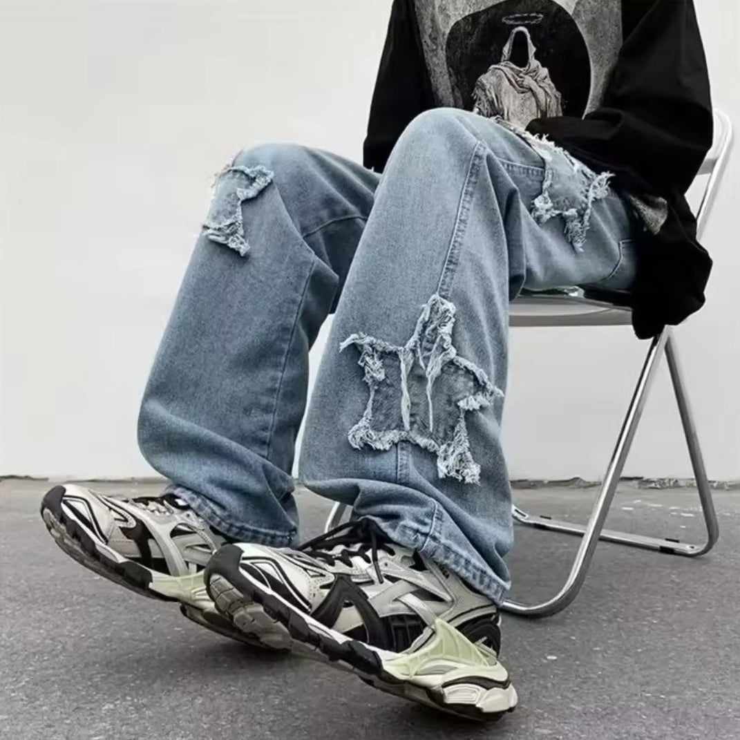 Sergio   Jeans Hip-Hop con Diseño de Estrella para Hombre – Streetwear Oversize