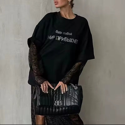 Elena Camiseta Harajuku con Diamantes Mujer