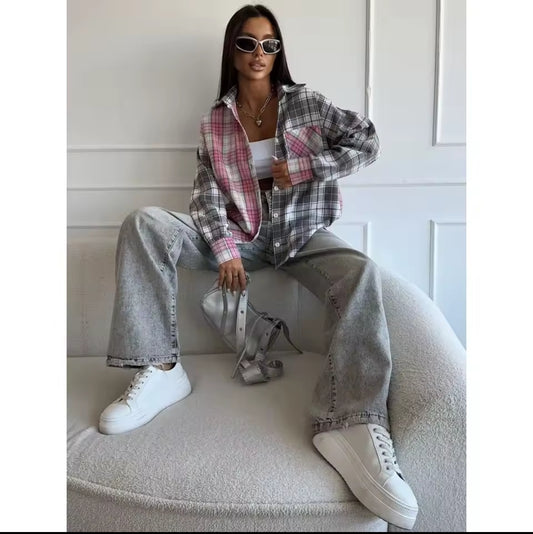Natalia camisa  a cuadros de talla grande